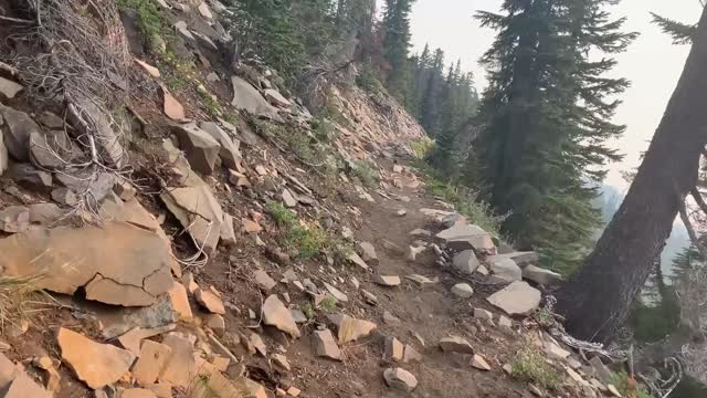 Central Oregon - Mount Jefferson Wilderness - Hiking a rocky, exposed section with expansive views