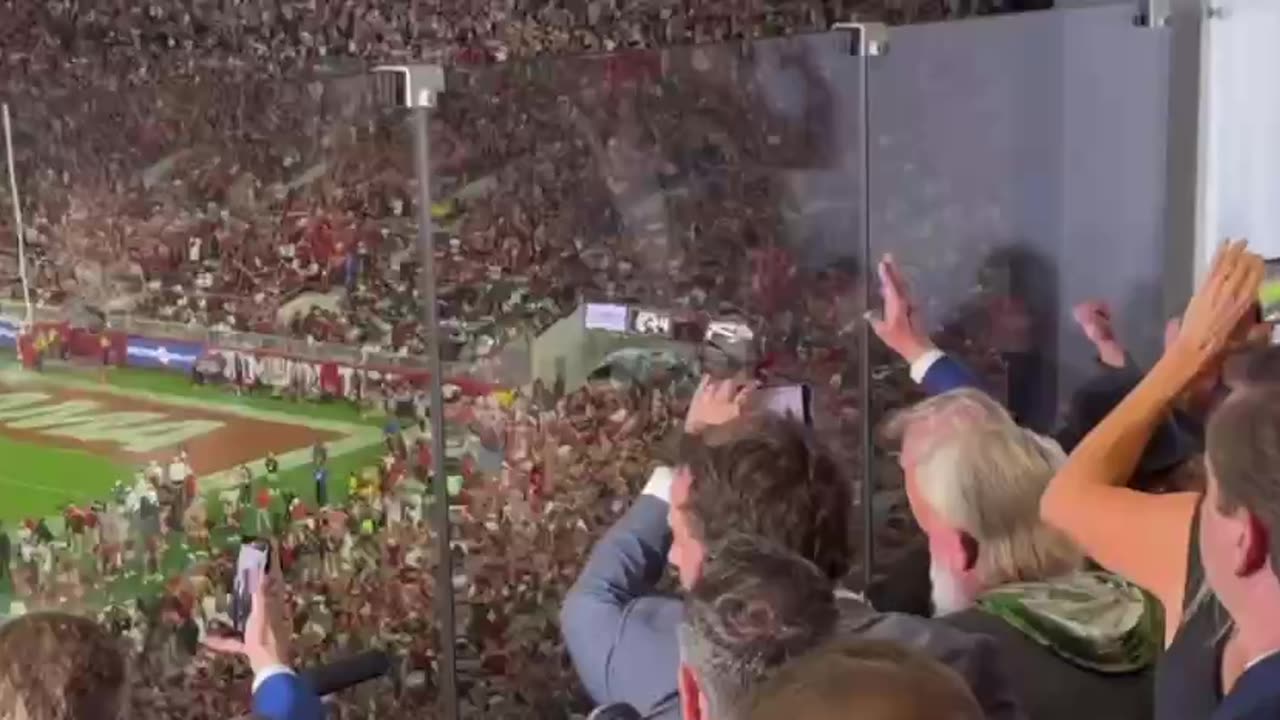 President Trump shown on the jumbotron at Bryant-Denny Stadium in Alabama…