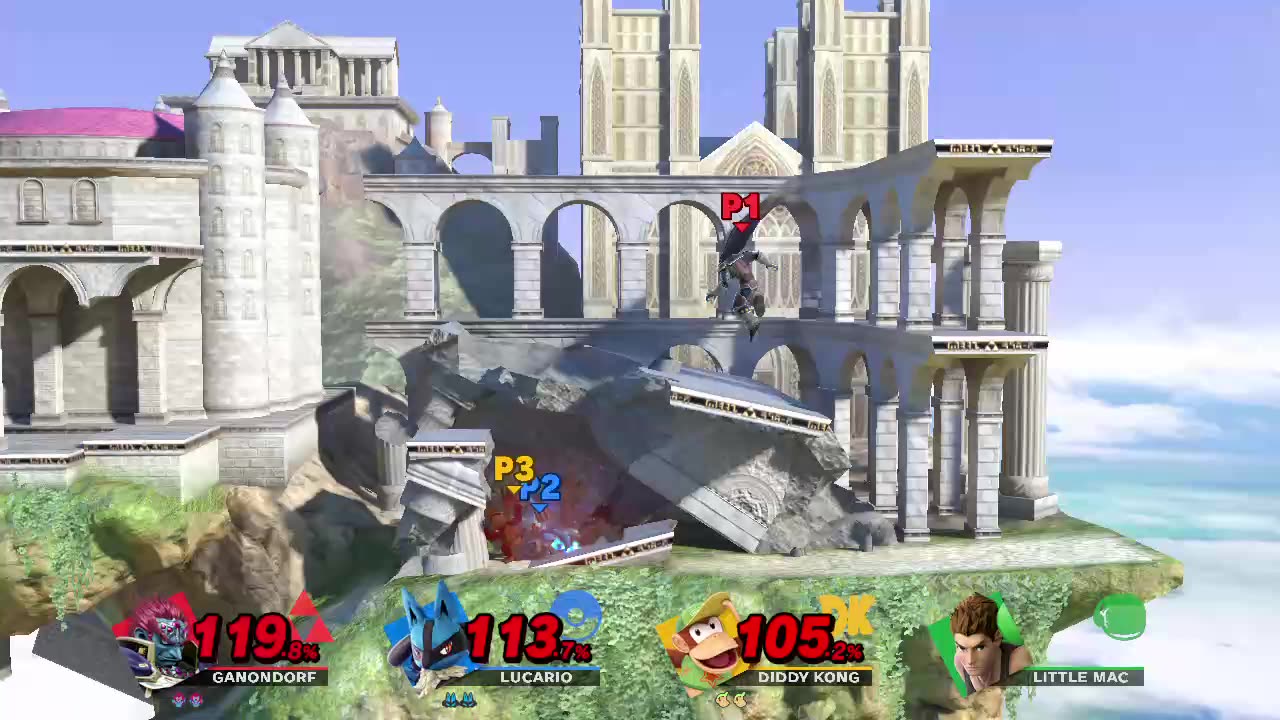 Ganondorf Vs Lucario Vs Diddy Kong Vs Little Mac on Temple (Super Smash Bros Ultimate)