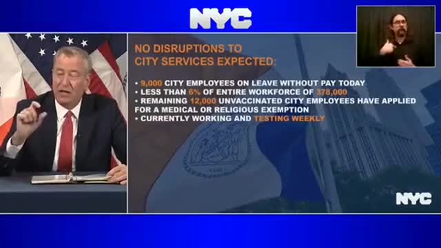 Mayor Bill de Blasio announces that 9,000 city employees were fired