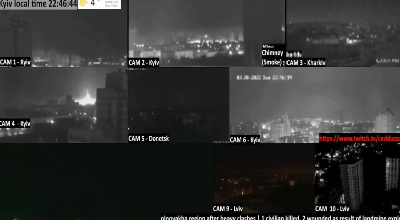 Huge explosions seen in Kyiv on multiple cctv - Most likely Russian cruise missiles hit Ukraine