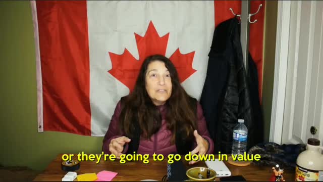 Mom in front of canadian flag invents her own cryptocurrency