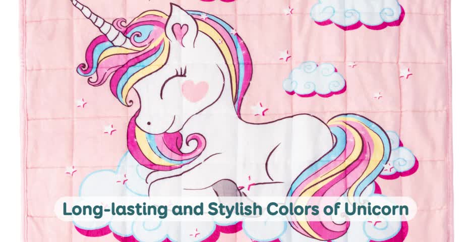 BUZIO Kids Weighted Blanket 5lbs, Unicorn Fleece Blanket for Kids with 4 Color Options