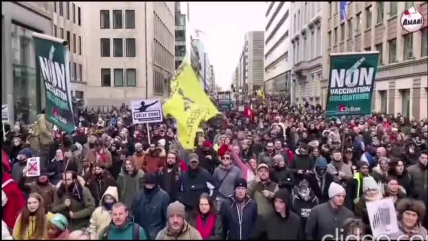 Belgium, Brussels vaccine passport/mandate protests Jan. 9, 2022