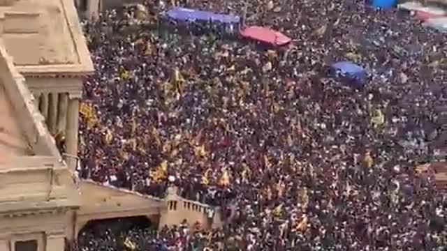 Angry and hungry crowd storms and conquers the president's palace in the capital Colombo Sri Lanka
