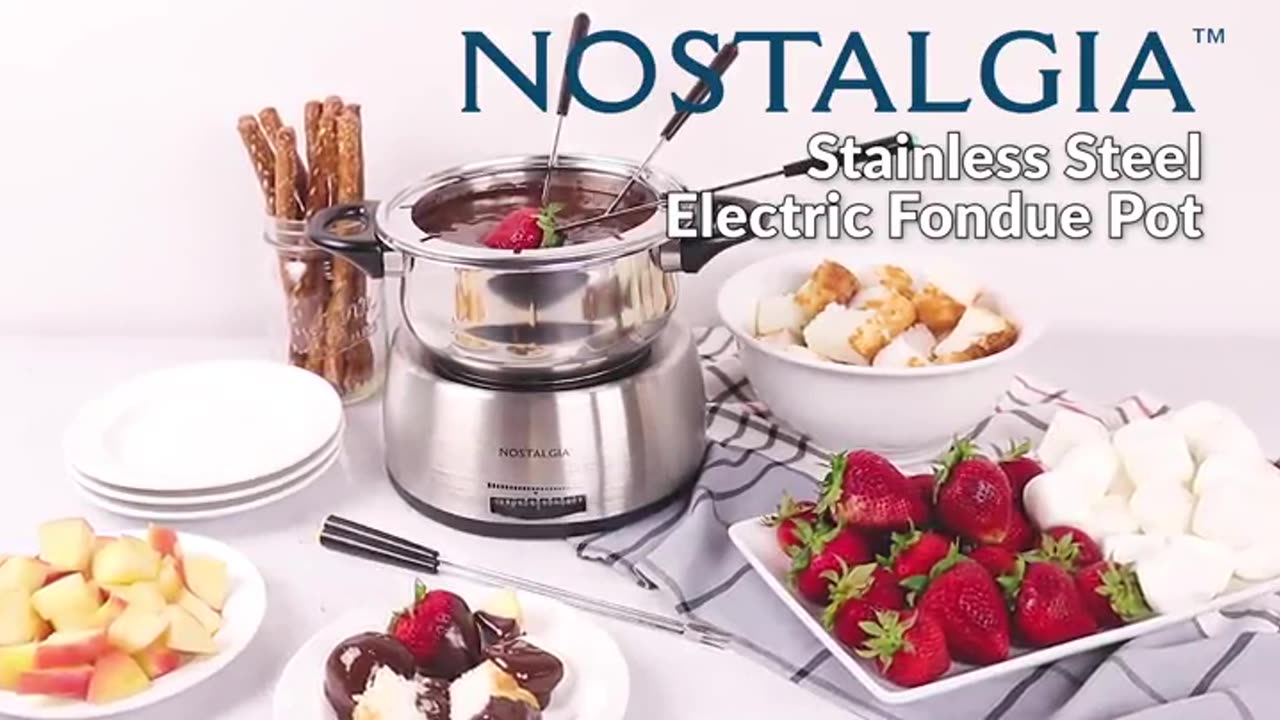 Nostalgia 6-Cup Electric Fondue Pot Set for Cheese & Chocolate - 6 Color-Coded Forks, Adjustable