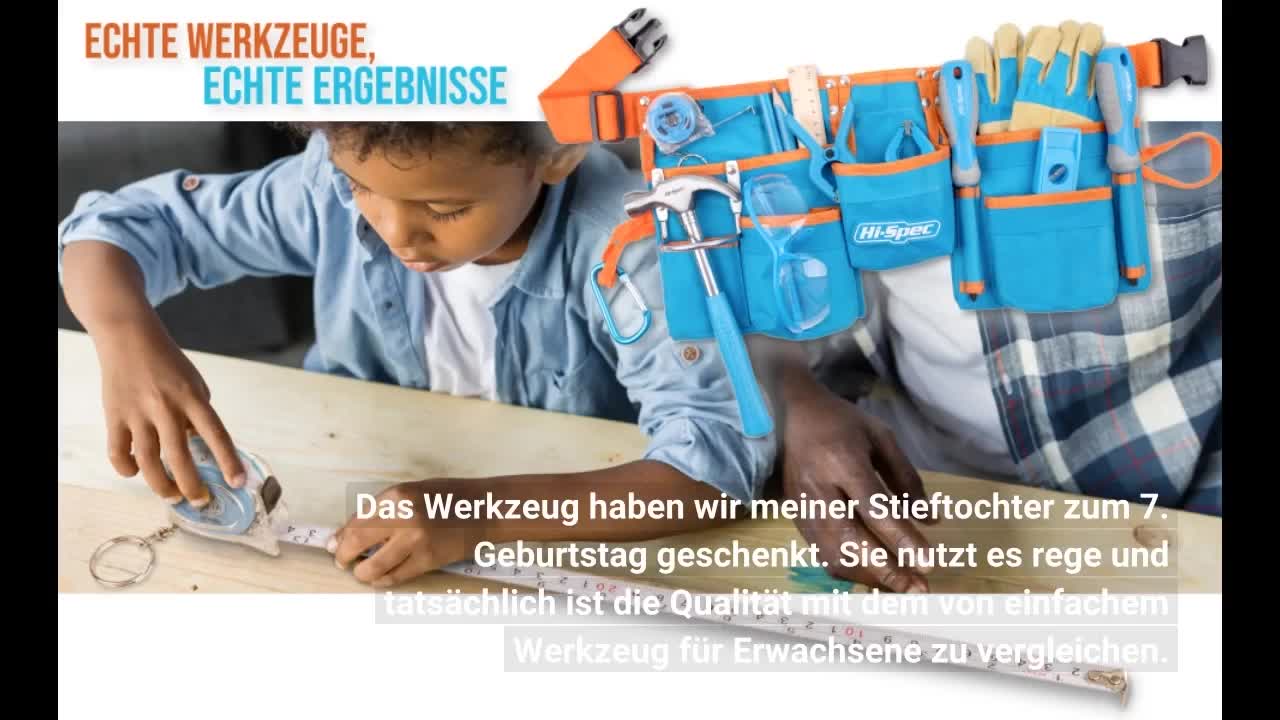 Hi-spec 16-teiliges werkzeugset mit werkzeuggürtel für kinder, arbeitshandschuhe aus echtem leder