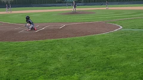 Logan Warming up for Karrer MS Baseball