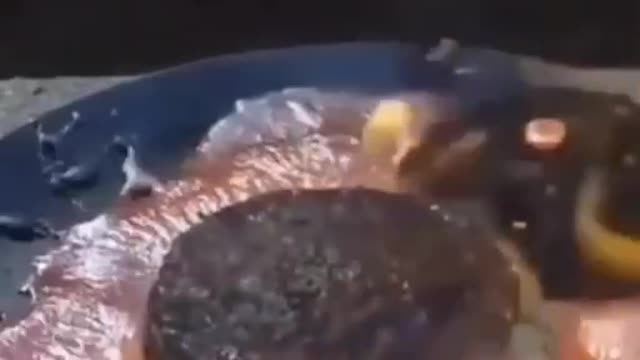 what’s happens when molten copper liquid is poured over a McDonald’s Big Mac burger