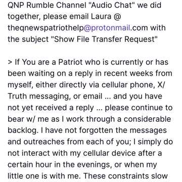 SG Statement: Housekeeping Re: ShowFiles and Patriot Outreaches