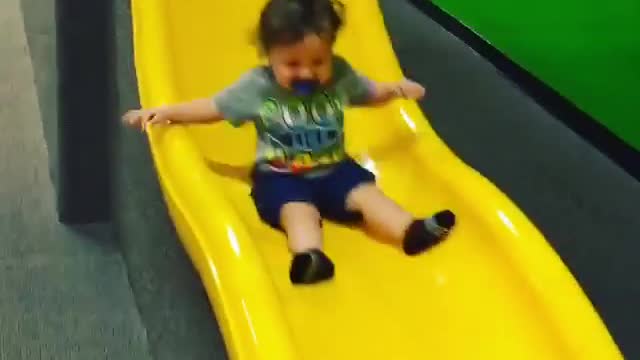 Collab copyright protection - indoor yellow slide baby front flip