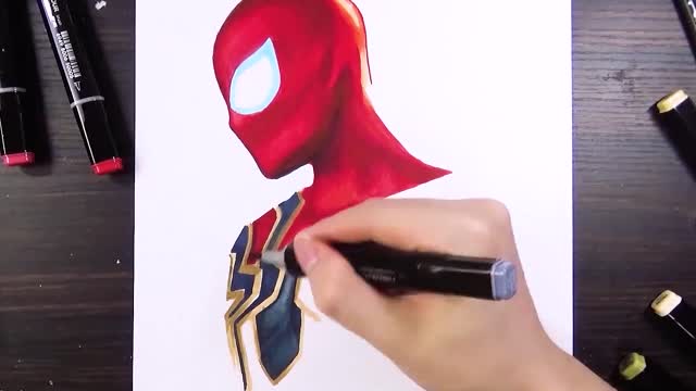 Marker and colored lead Chapter 2: Hand-painted steel spider suit.