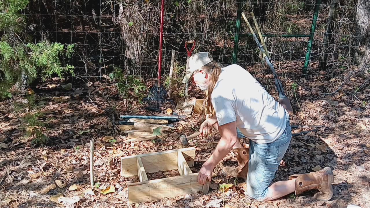 Deer blind foundation forms setup.