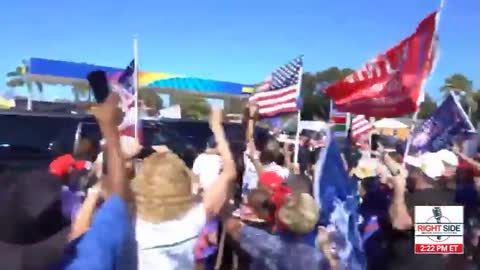 Former President Trump drove by the West Palm Beach Presidents Day rally in a motorcade.