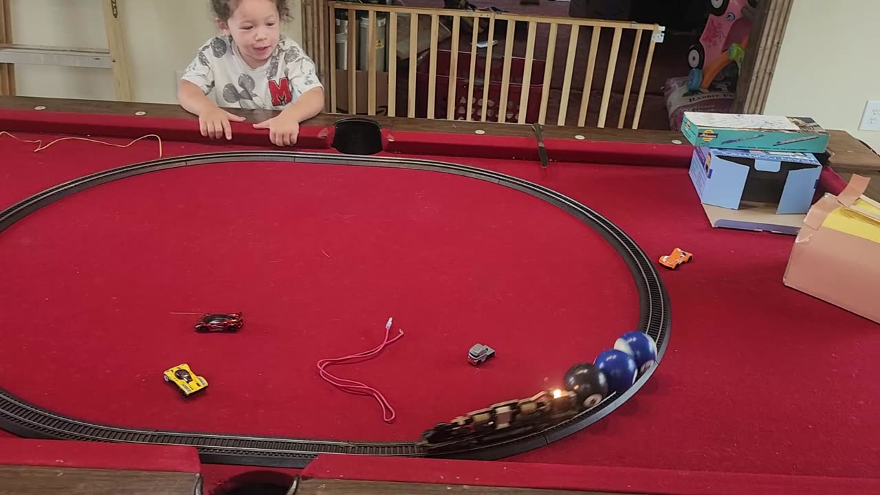 Playing with Tyco Trains on the Pool Table