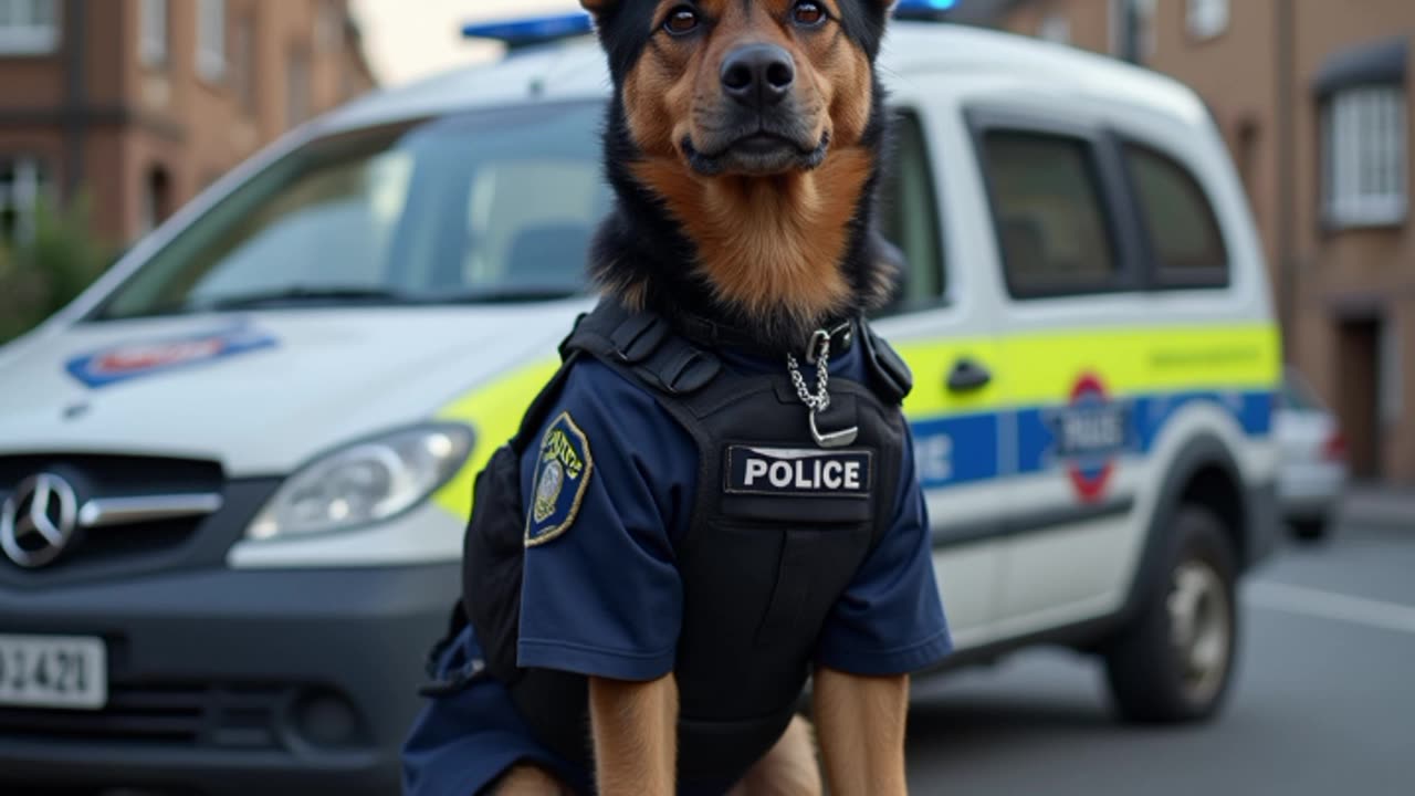 Police Dog wearing police uniform