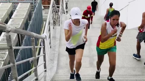 PHILIPPINE TEAM ON RUN-UP , RUN-DOWN ON STAIRS-MANILA-PHILIPPINES