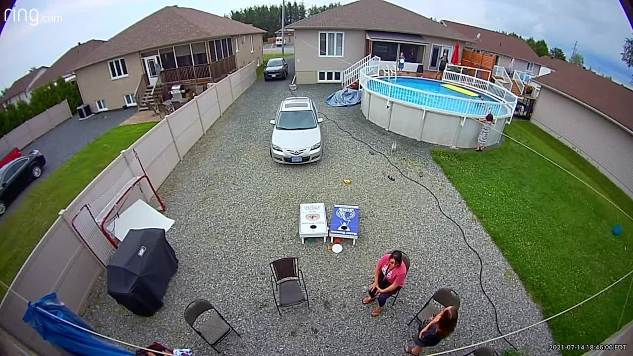 Boy Panics After Flipping off Pool Mat