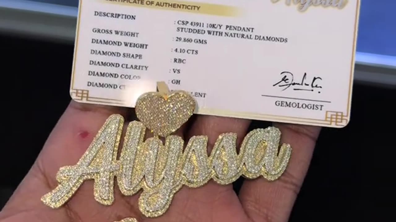 Natural Diamonds Custom NamePlate with Certified Card