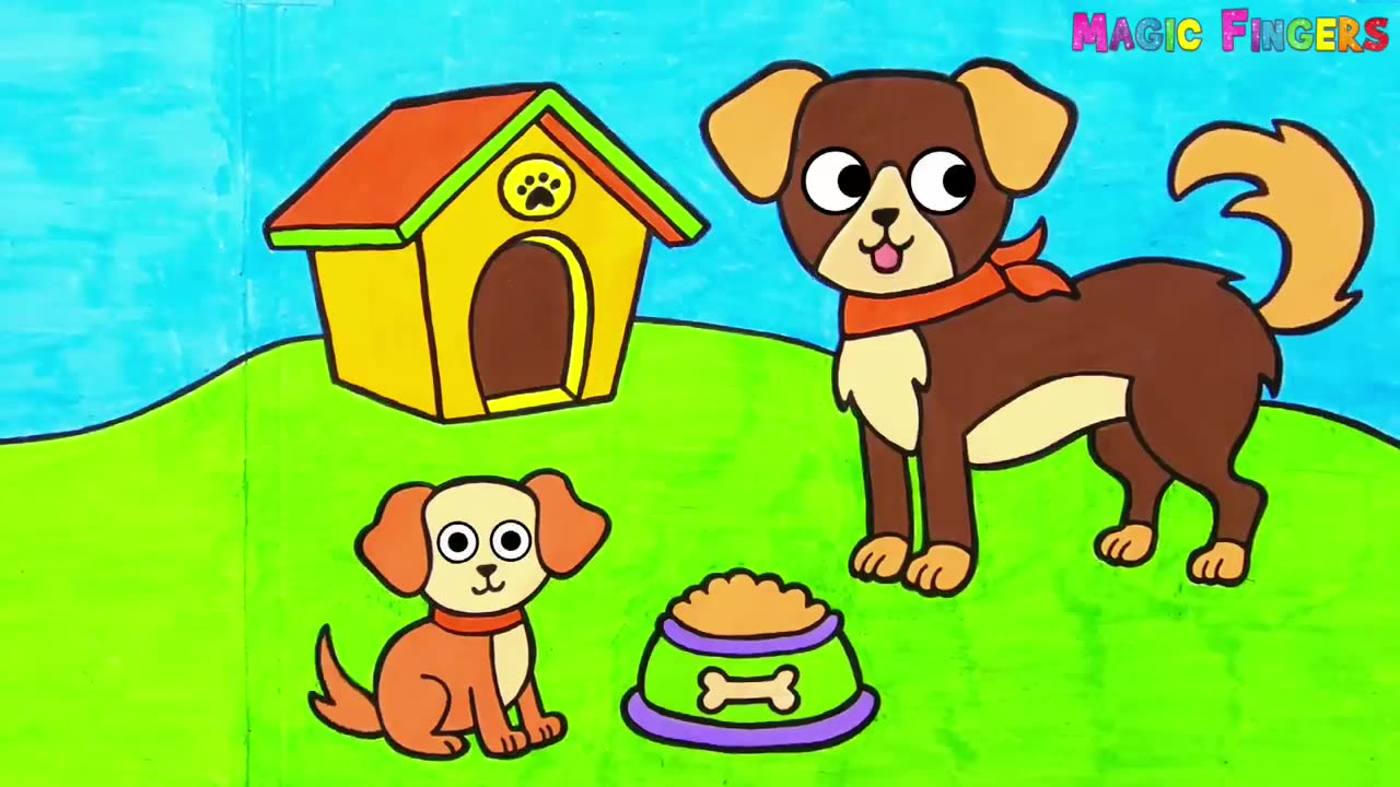 Dog Family Drawing, Painting, Coloring for Kids & Toddlers | How to Draw Animals