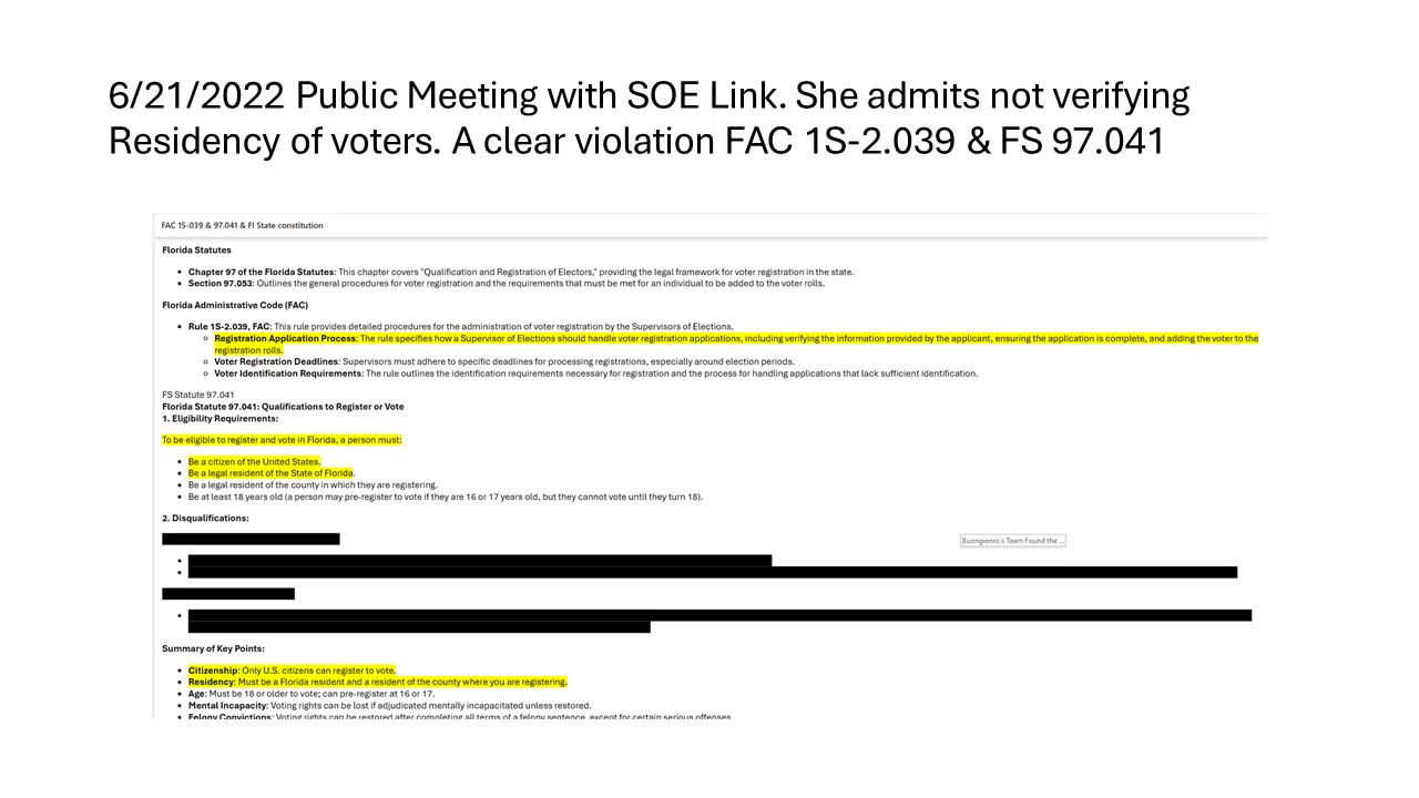 Palm Beach County Supervisor of Elections Wendy Link admission of reckless disregard