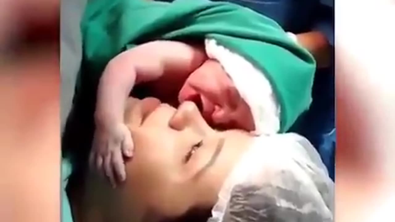 Newborn baby who does not want to be separated from his mother