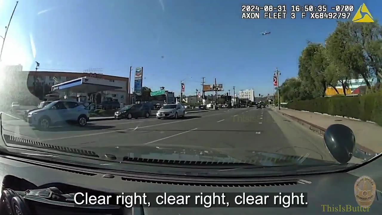 LAPD police chase an armed teenage robbery suspect, leading to a crash in Chinatown