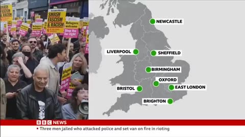 Anti-racism protests take place across England after violent unrest _ BBC News