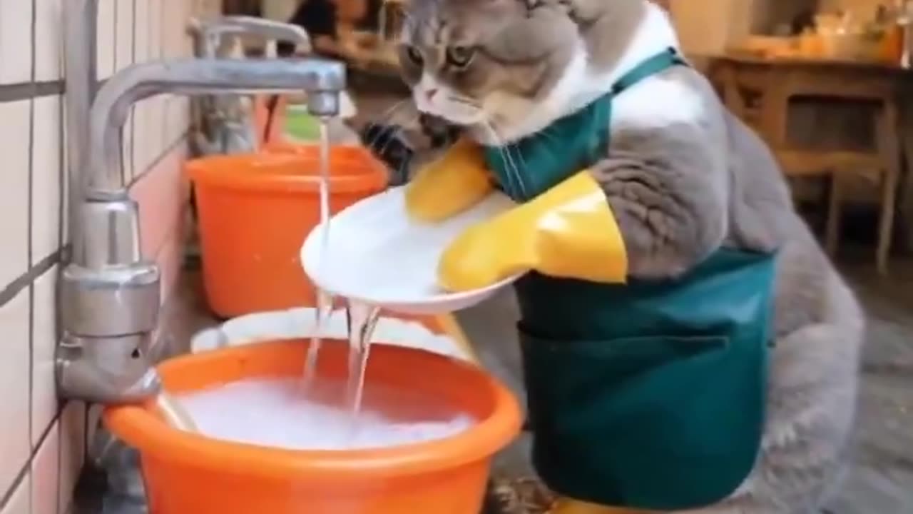 WTH?! Cats Washing Dishes?
