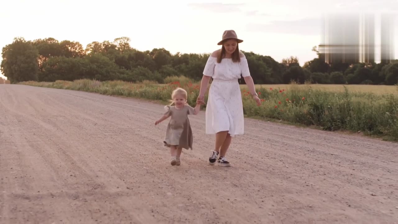 The child is running with his mother