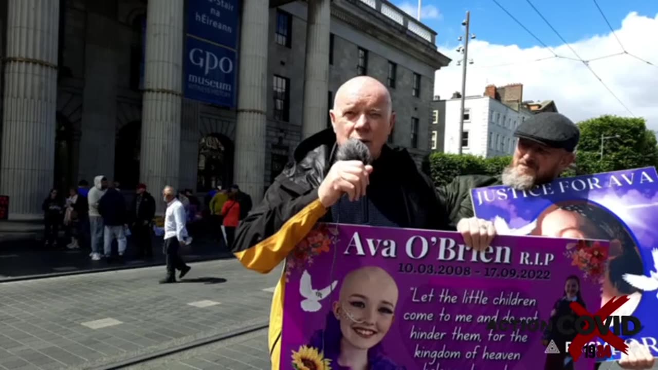 4th of July 2024 Ava O’Brien’s Grandfather Joe speaks at WakeUpéiRe information Drop in Dublin City.