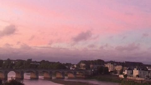 Stunning colours - The violet hour at the Loire River France , romantic sunset