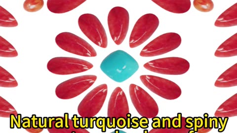 Natural turquoise and spiny oyster cabochon of combination Color red orange blue Shape