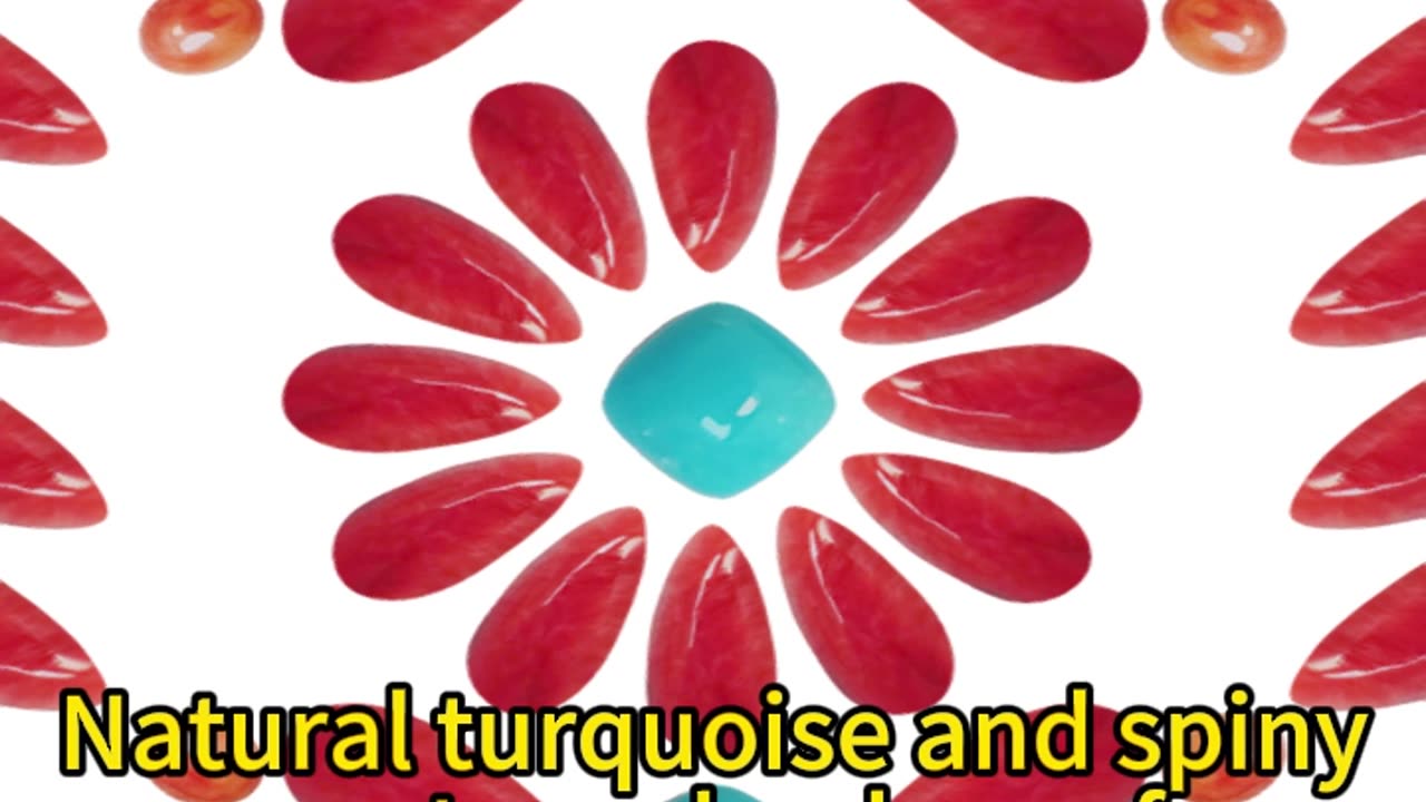 Natural turquoise and spiny oyster cabochon of combination Color red orange blue Shape