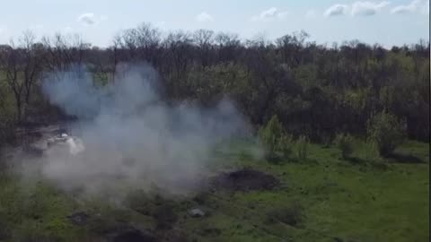 The crews of T-72B3 tanks in the LPR destroy the firing points of Ukraine