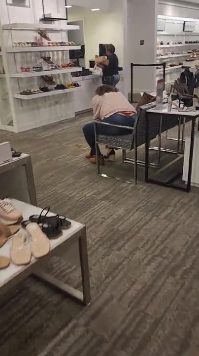 Chubby Woman Red Thong Slip In the Shoe Store