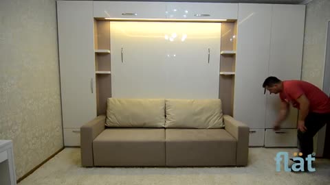 Wall bed with sofa big table and storage Smart furniture