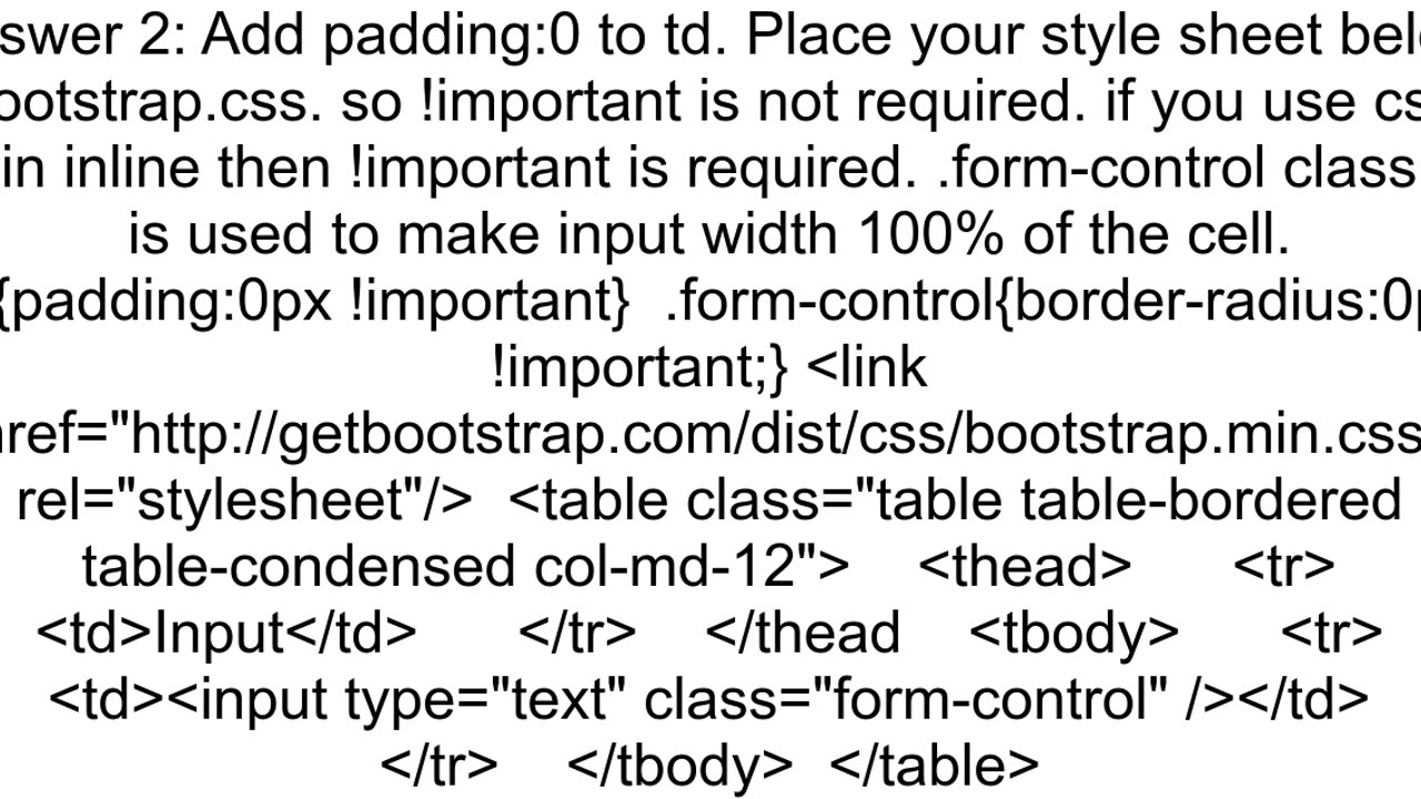 Bootstrap table with no paddingmargin