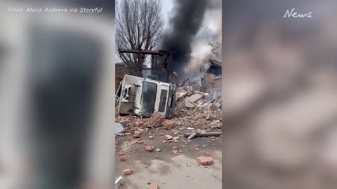 Horrific aftermath of clothing factory destroyed in Kharkiv, Ukraine