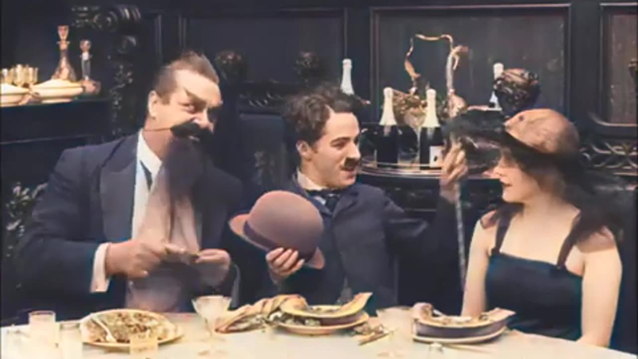 The Count (1916) - Watermelon Fun Scene - Charlie Chaplin - Colorized )