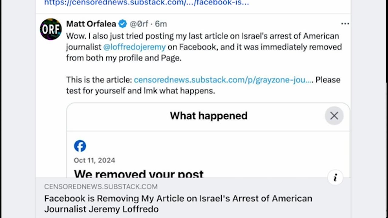 Facebook Censoring Article on Facebook Censorship 10/12/24