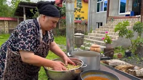 A RELAXING DAY IN THE VILLAGE GRANDMA NAILA IS COOKING UNIQUE DISH FOR THE FAMILY