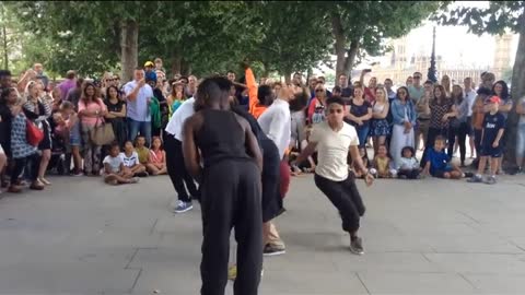 Sidewalk entertainment, street dancers. Part 5