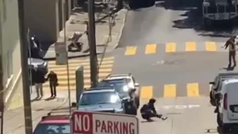 Steep hill skateboard hits car alarm