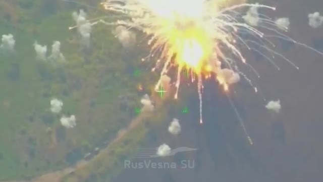 Ukrainian S-300 anti-aircraft system hit by a cluster munition from a "BM-30 Smerch" launcher