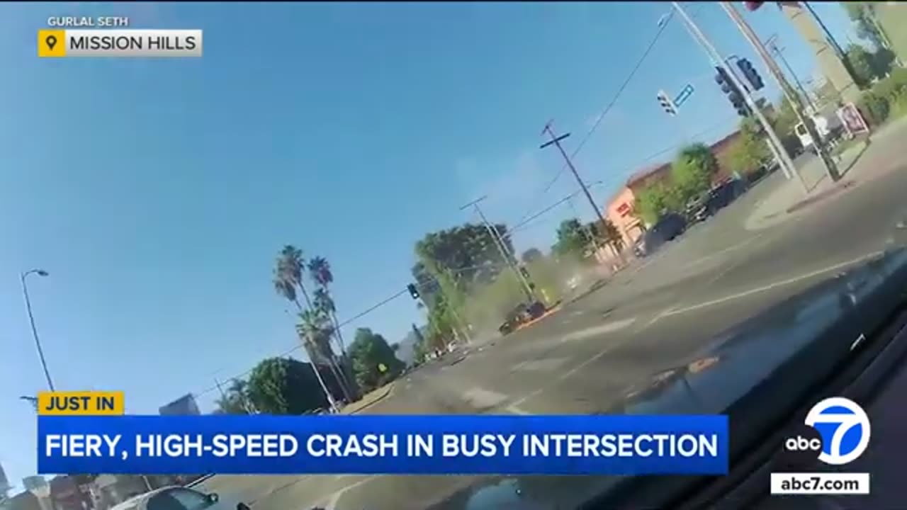 Video captures fiery crash involving speeding car at Mission Hills intersection