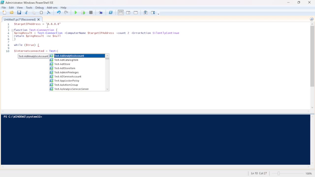 A PowerShell Script for Automatic System Shut Down on Internet Connection Loss