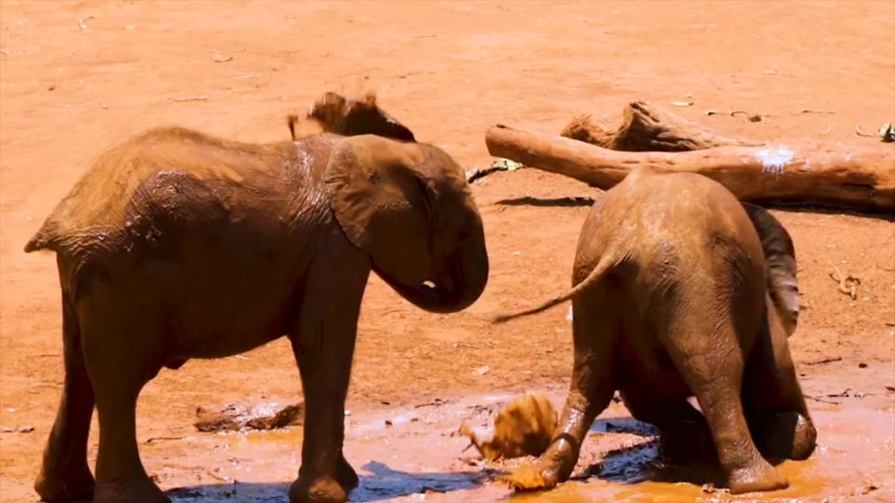 Baby elephants playing in mud