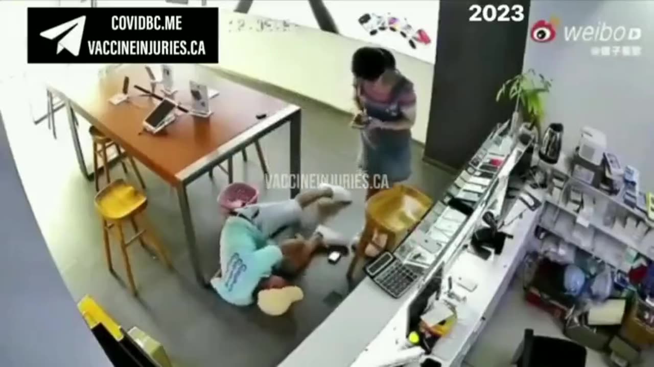 Another instance of the bizarre spin-collapse was captured on a security camera earlier this year.