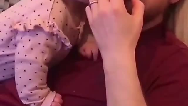 Cute baby tried to eat daddies food it is very funny